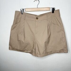 New Belle Poque Beige Shorts‎ Cotton Stretch Women's 2XL Retro Beach Cuffed